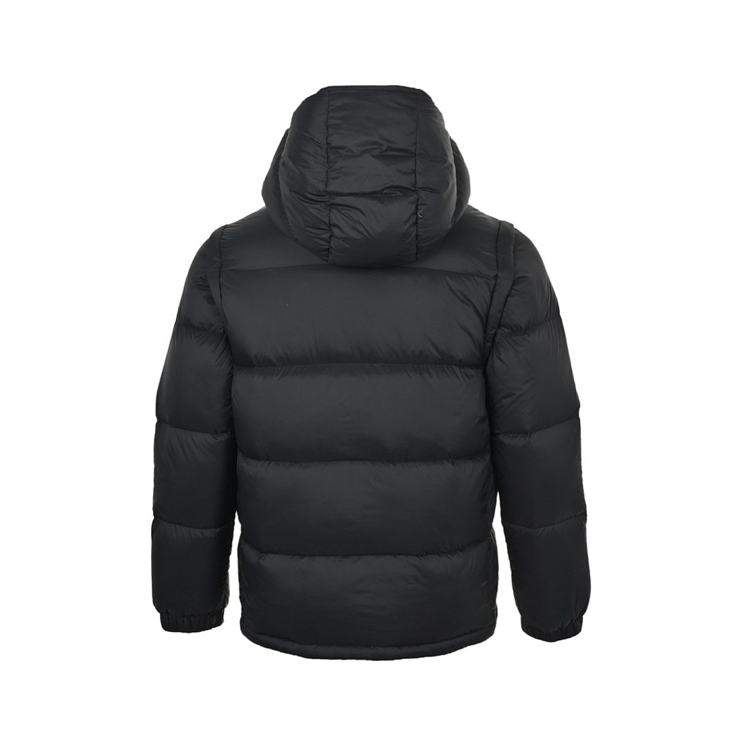 Moncler Matte Hooded Down Jacket — Oversized Logo Badge Snap Front