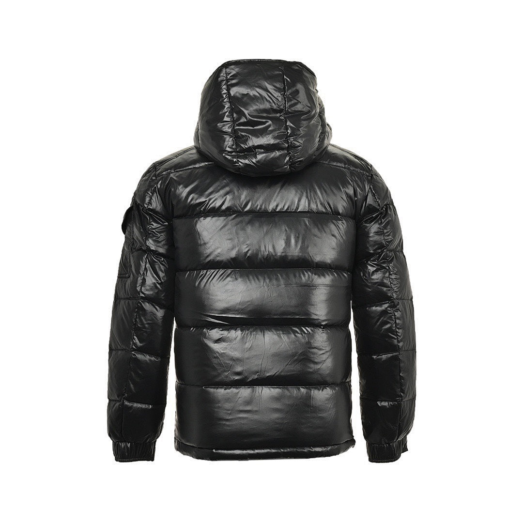 Moncler Glossy Hooded Down Jacket — Single Zip Front