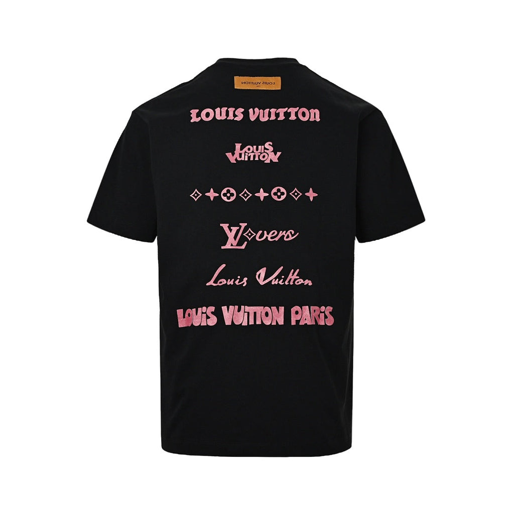 Louis Vuitton Script Signature Embroidered T-Shirt — Black / Rose