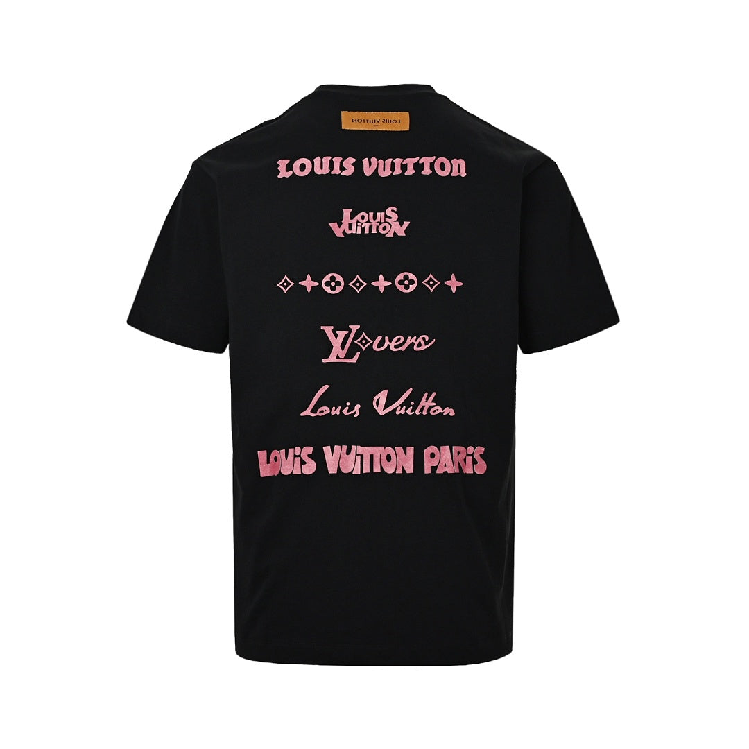 Louis Vuitton Script Signature Embroidered T-Shirt — Black / Rose