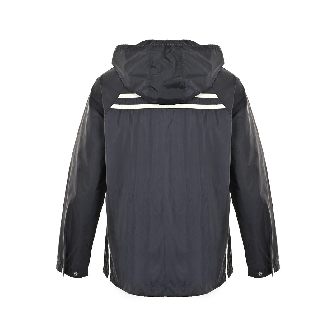 Prada Double-Stripe Hooded Zip Jacket — Black