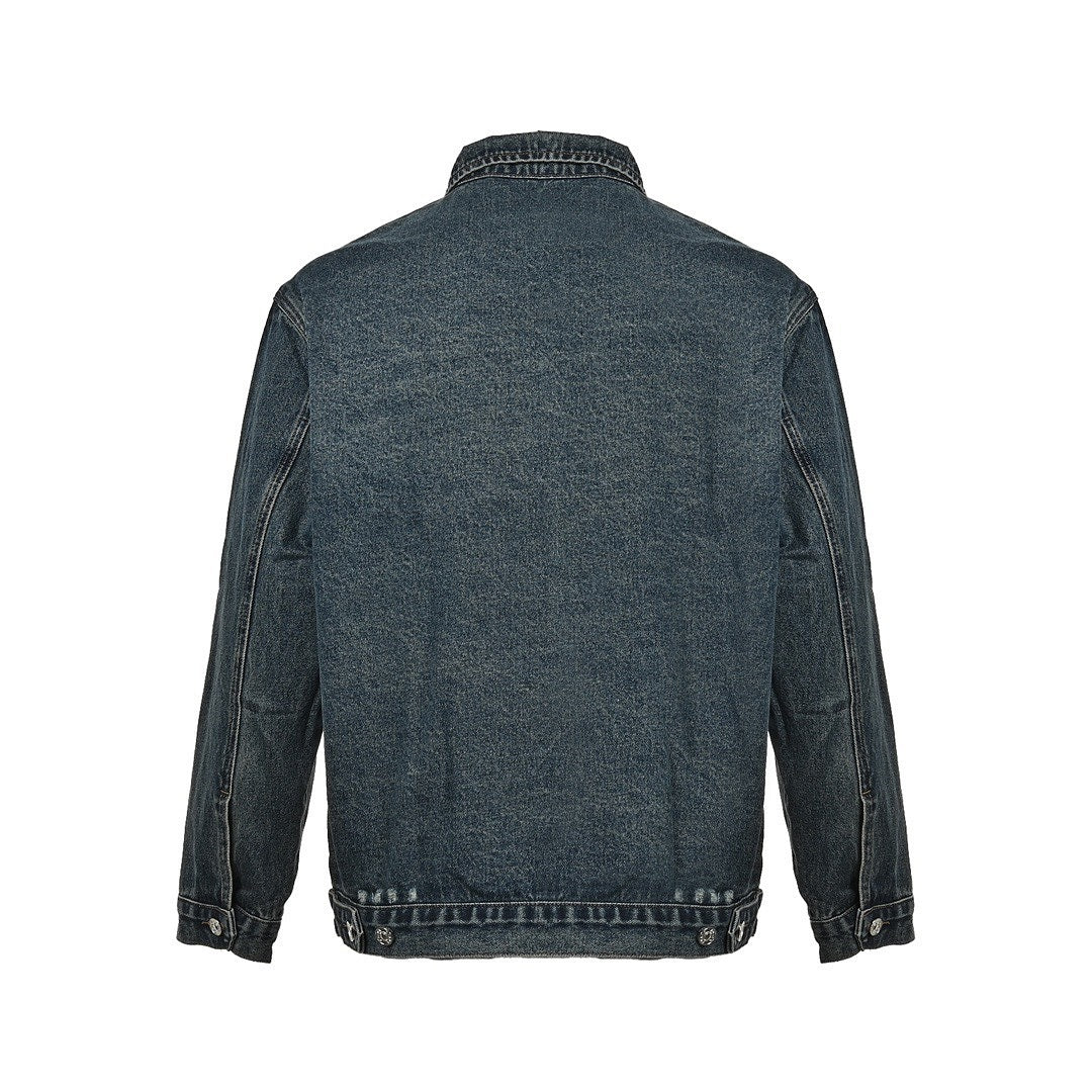 Prada Vintage-Wash Denim Zip Jacket — Charcoal Black