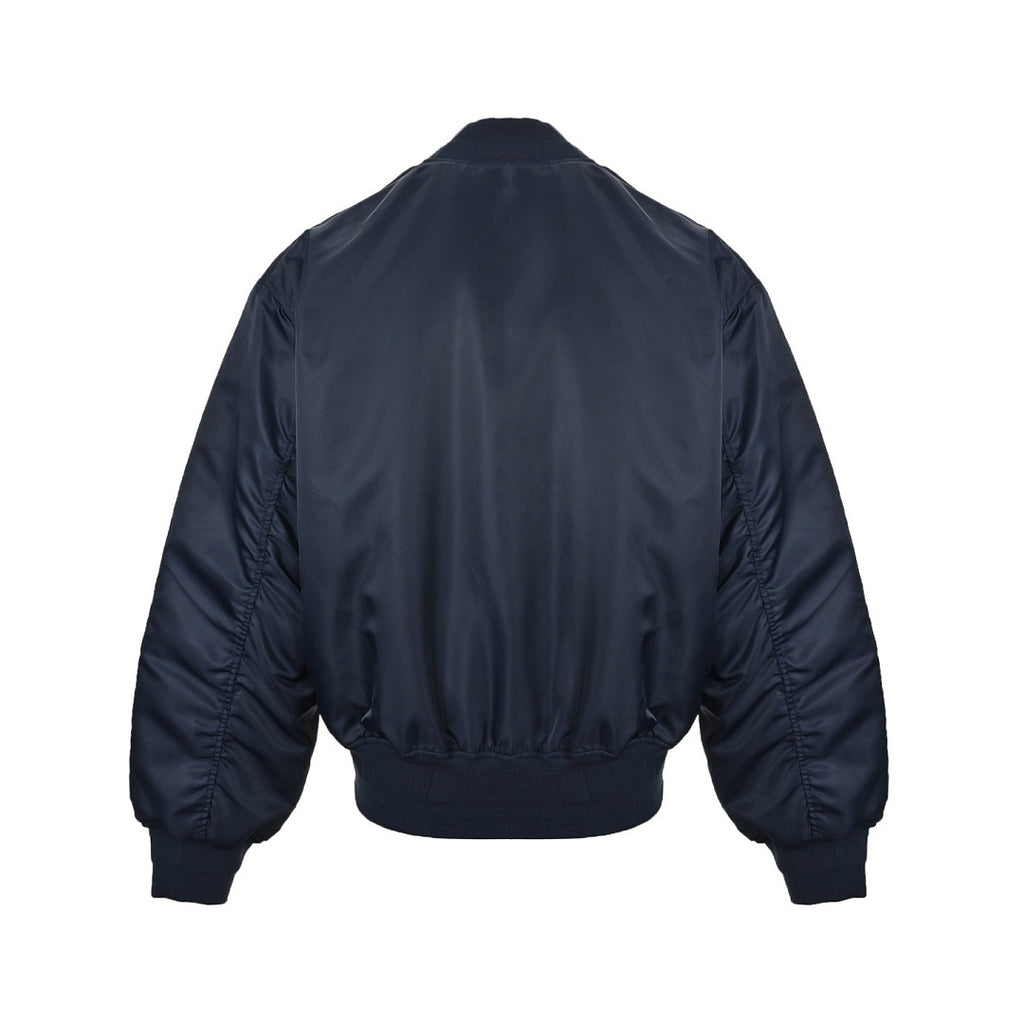 Prada Logo Bomber Jacket with Contrast Lining — Navy