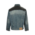 Prada Leather-Yoke Denim Trucker Jacket — Vintage Blue