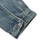 Prada Distressed Denim Trucker Jacket with Leather Yoke — Vintage Wash