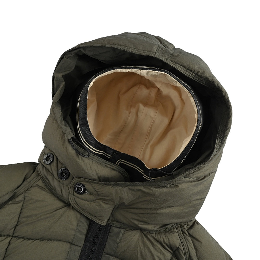 Stone Island Hooded Down Jacket — Olive Green, Compass Badge