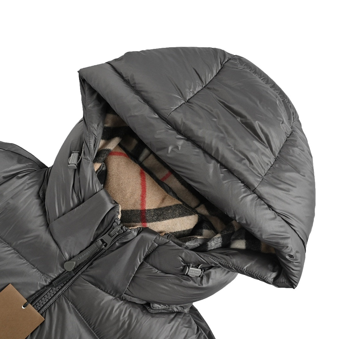 Burberry Hooded Down Jacket — Olive Green, Vintage Check Hood Lining