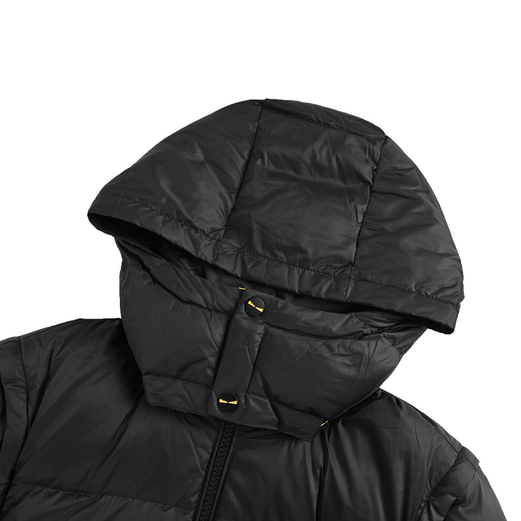 Fendi Hooded Down Jacket — Black, Yellow Logo Badge