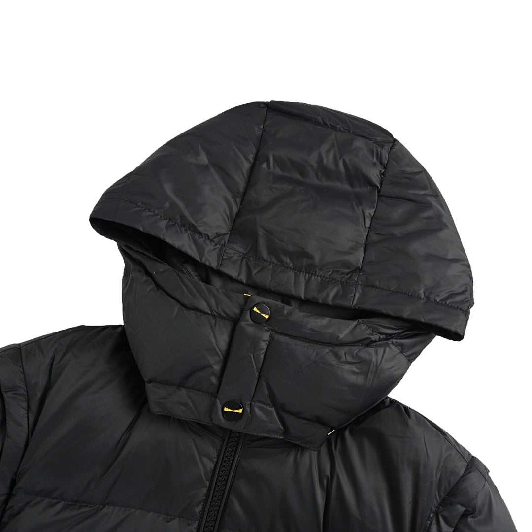 Fendi Hooded Down Jacket — Black, Yellow Logo Badge