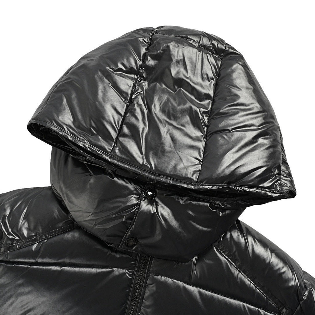 Moncler Glossy Hooded Down Jacket — Single Zip Front