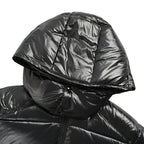 Moncler Glossy Hooded Down Jacket — Single Zip Front
