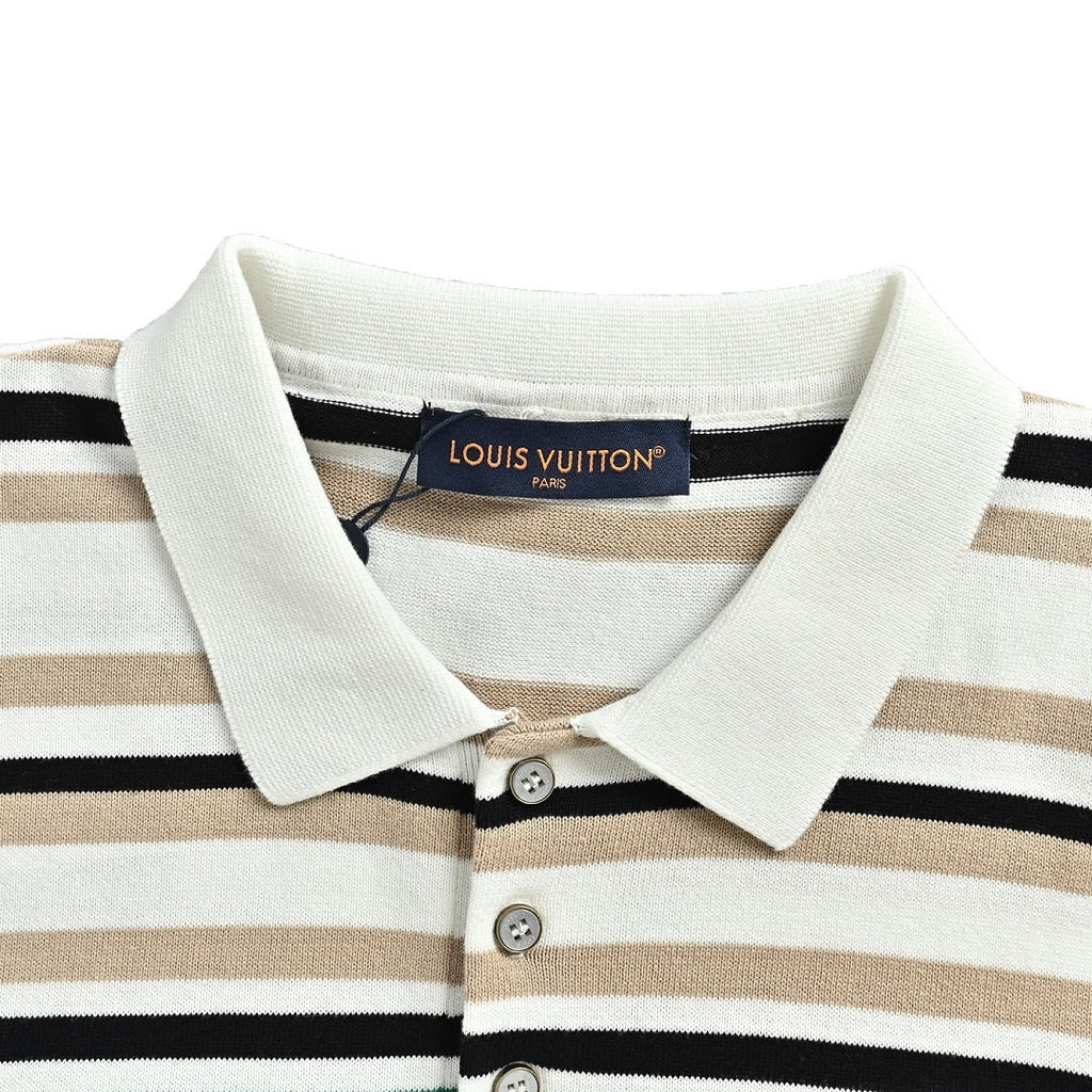 Louis Vuitton 26SS Leather Tab Stripe & Checkerboard Knit Polo Shirt — Dark Edition
