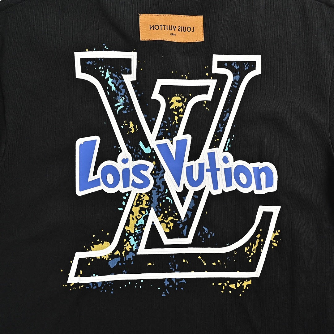 Louis Vuitton Blue & White Graffiti Logo Front & Back Print T-Shirt