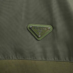 Prada Contrast-Yoke Quarter-Zip Pullover — Olive