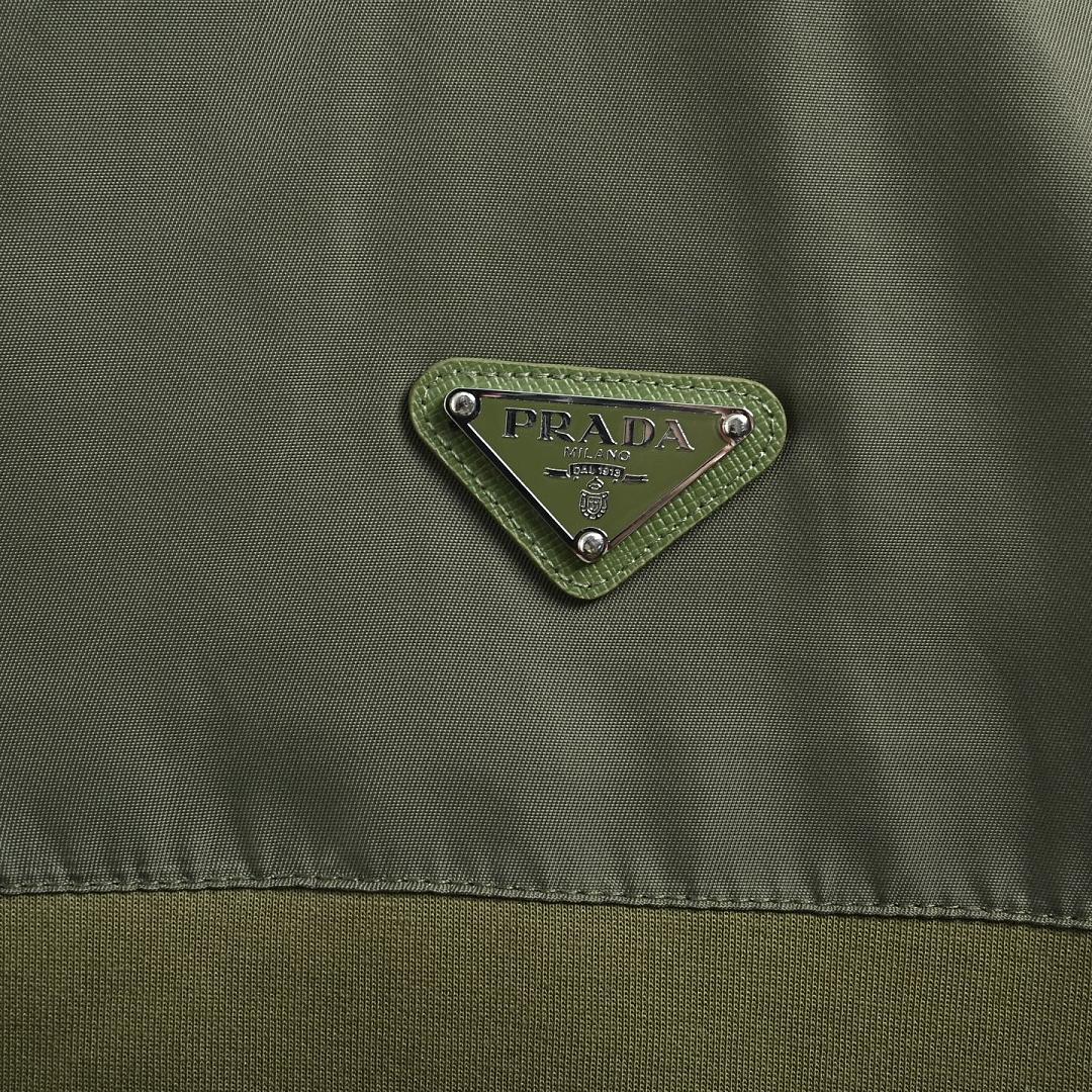 Prada Contrast-Yoke Quarter-Zip Pullover — Olive