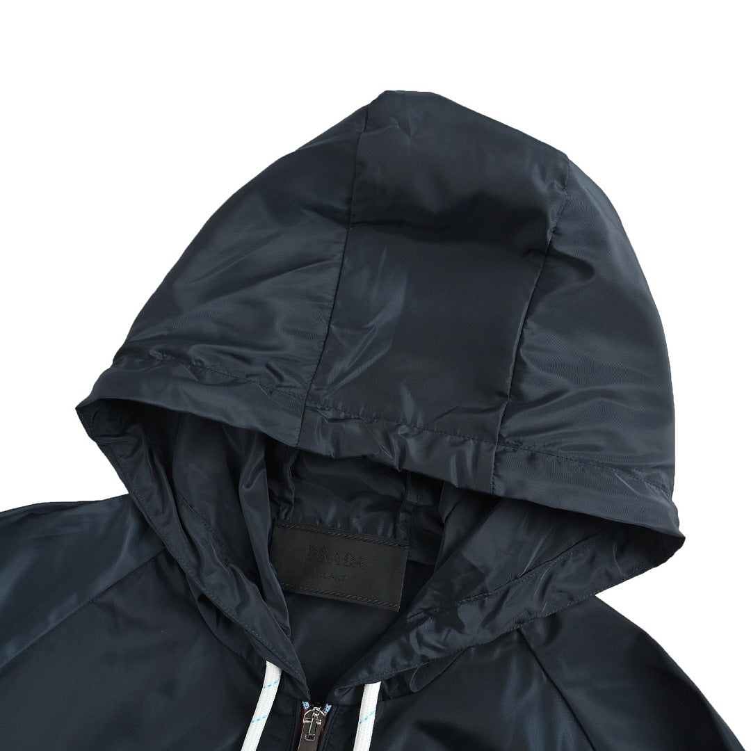 Prada Triangle Logo Hooded Zip Jacket — Black