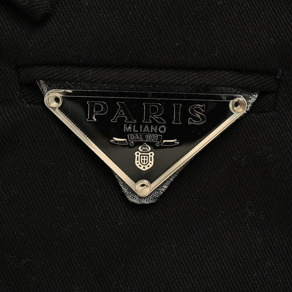 Prada Denim-Panel Zip Jacket — Black / Washed Grey