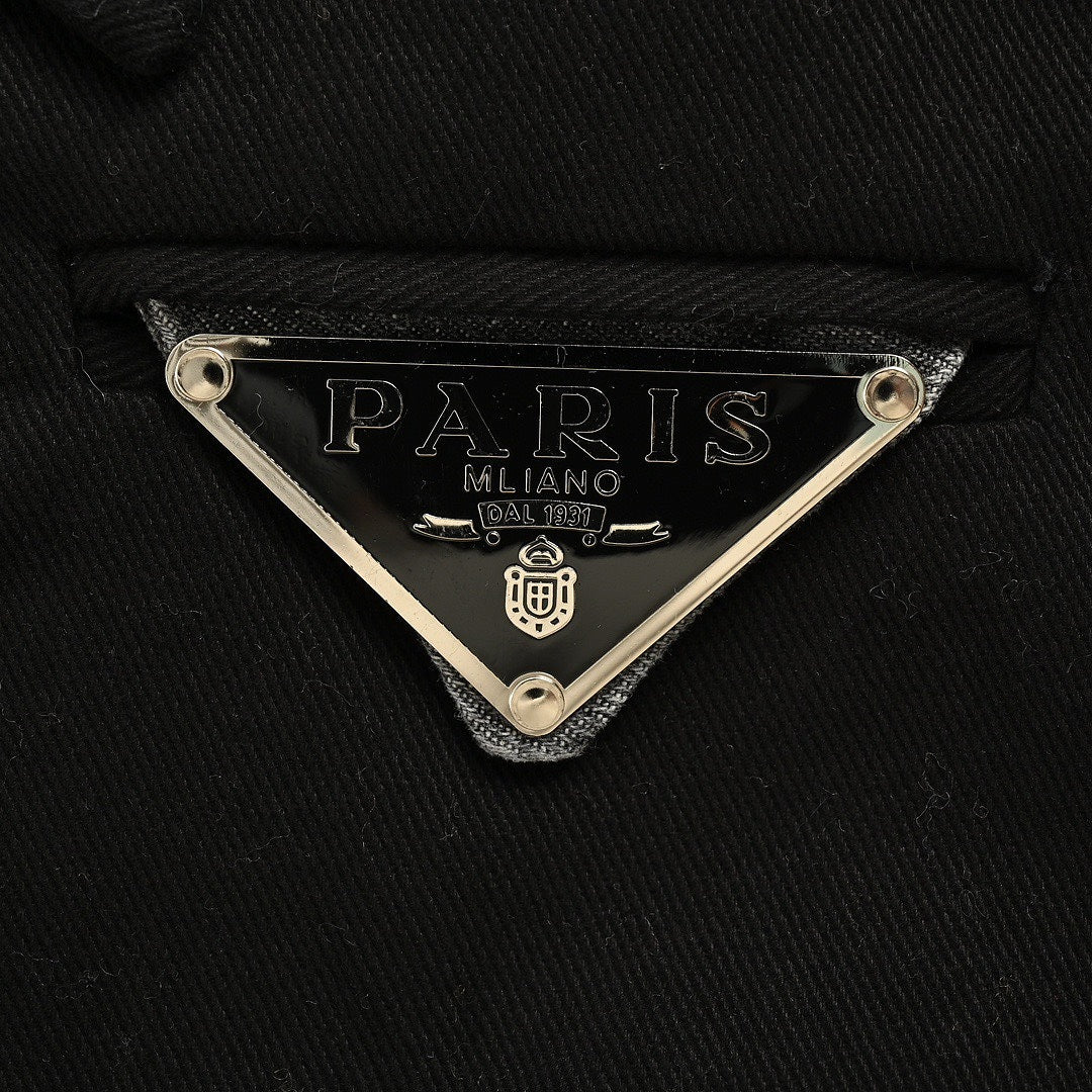 Prada Denim-Panel Zip Jacket — Black / Washed Grey