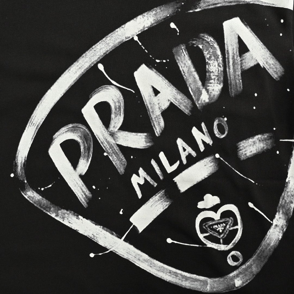 Prada Milano Graphic Long-Sleeve T-Shirt — Black