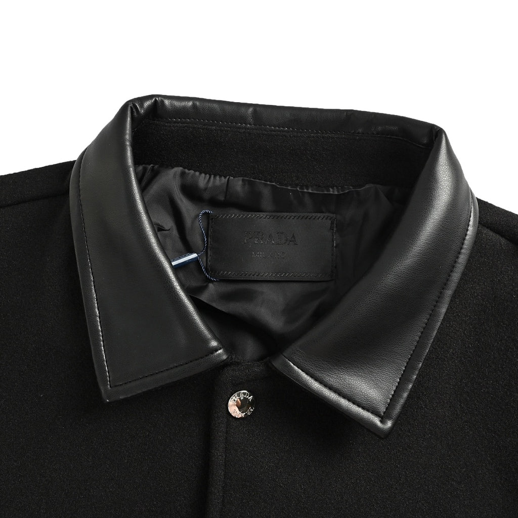 Prada Contrast-Panel Snap Jacket — Black