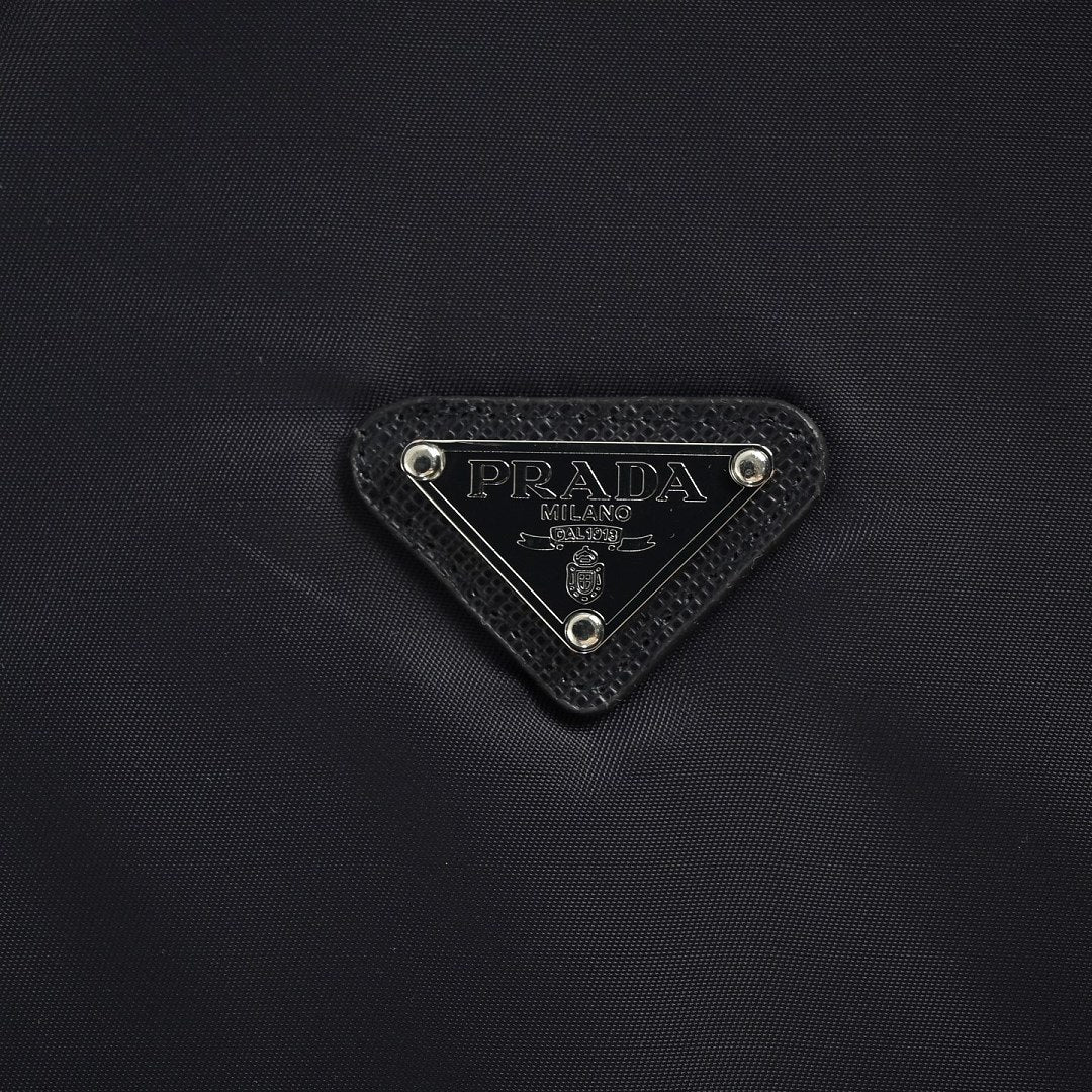 Prada Mixed-Material Triangle Logo Zip Jacket — Black