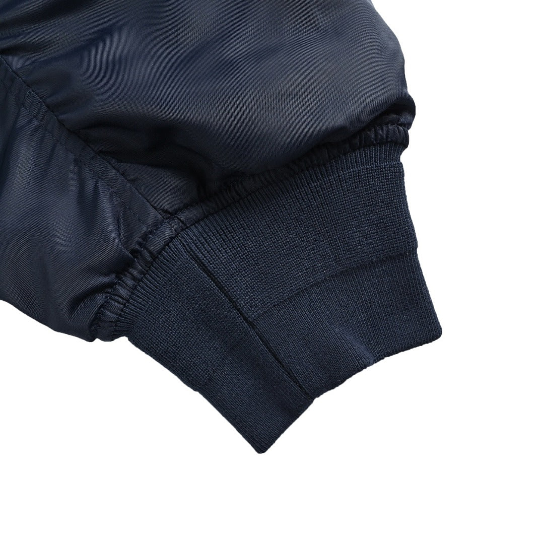 Prada Logo Bomber Jacket with Contrast Lining — Navy