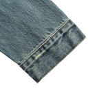 Prada Leather-Yoke Denim Trucker Jacket — Vintage Blue