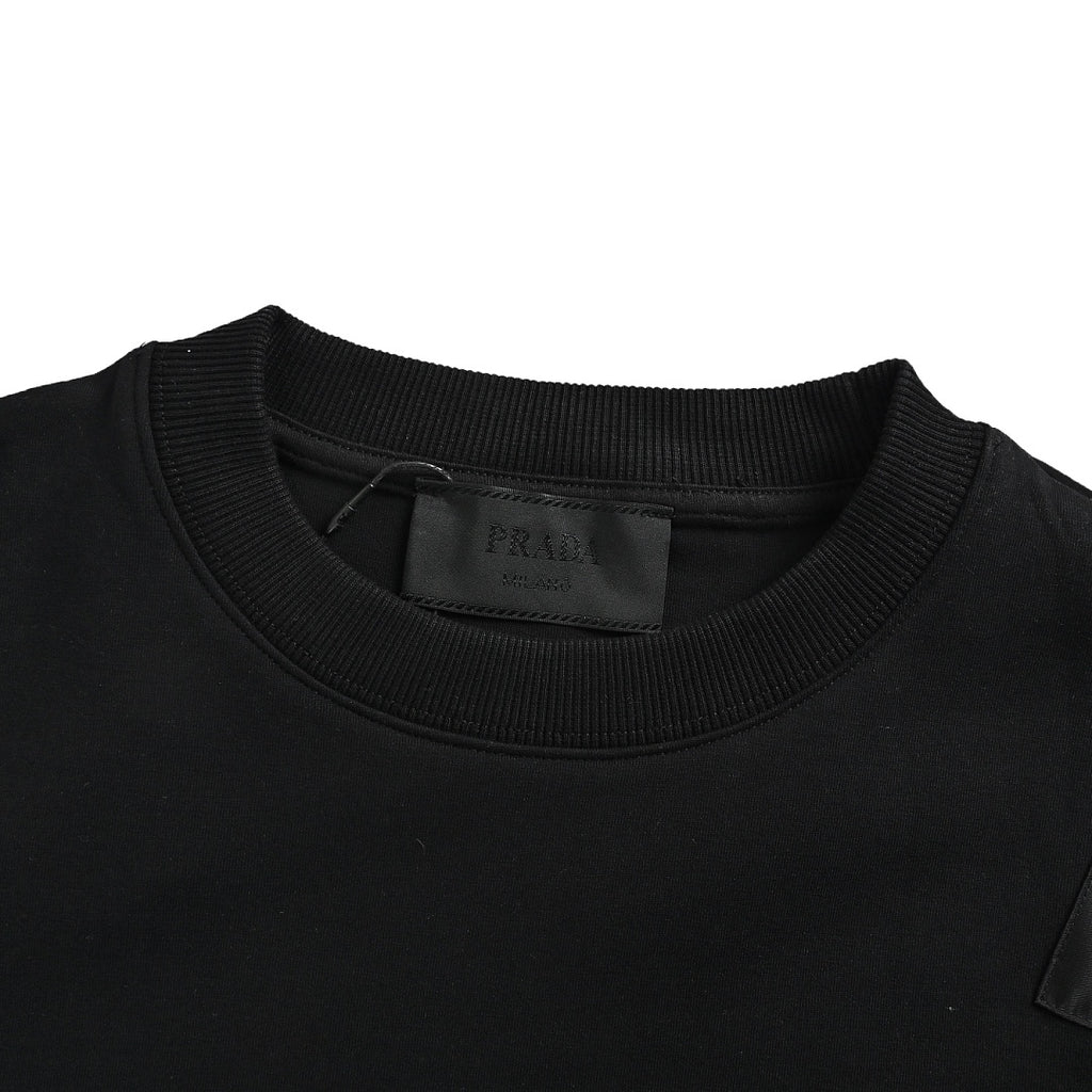 Prada Contrast-Pocket Crewneck Sweatshirt — Black