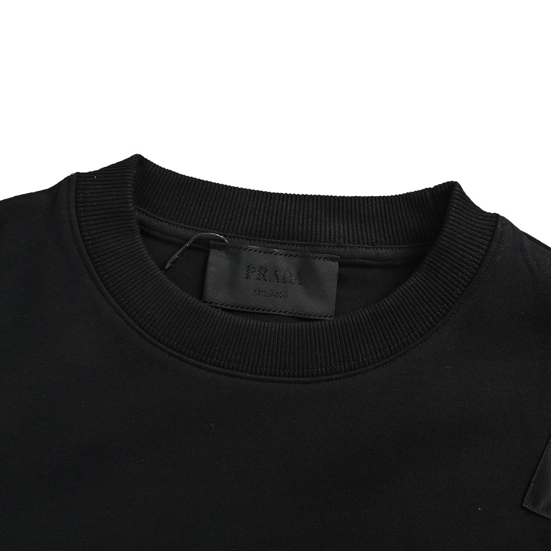 Prada Contrast-Pocket Crewneck Sweatshirt — Black