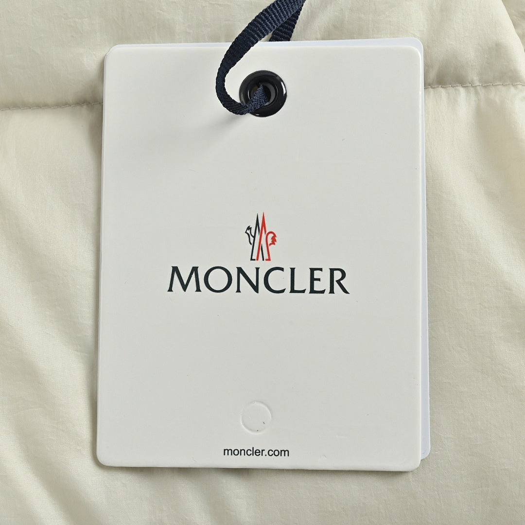 Moncler Hooded Down Jacket — Matte Cream, Zip Chest Pockets