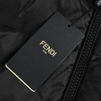 Fendi Hooded Down Jacket — Black, Yellow Logo Badge