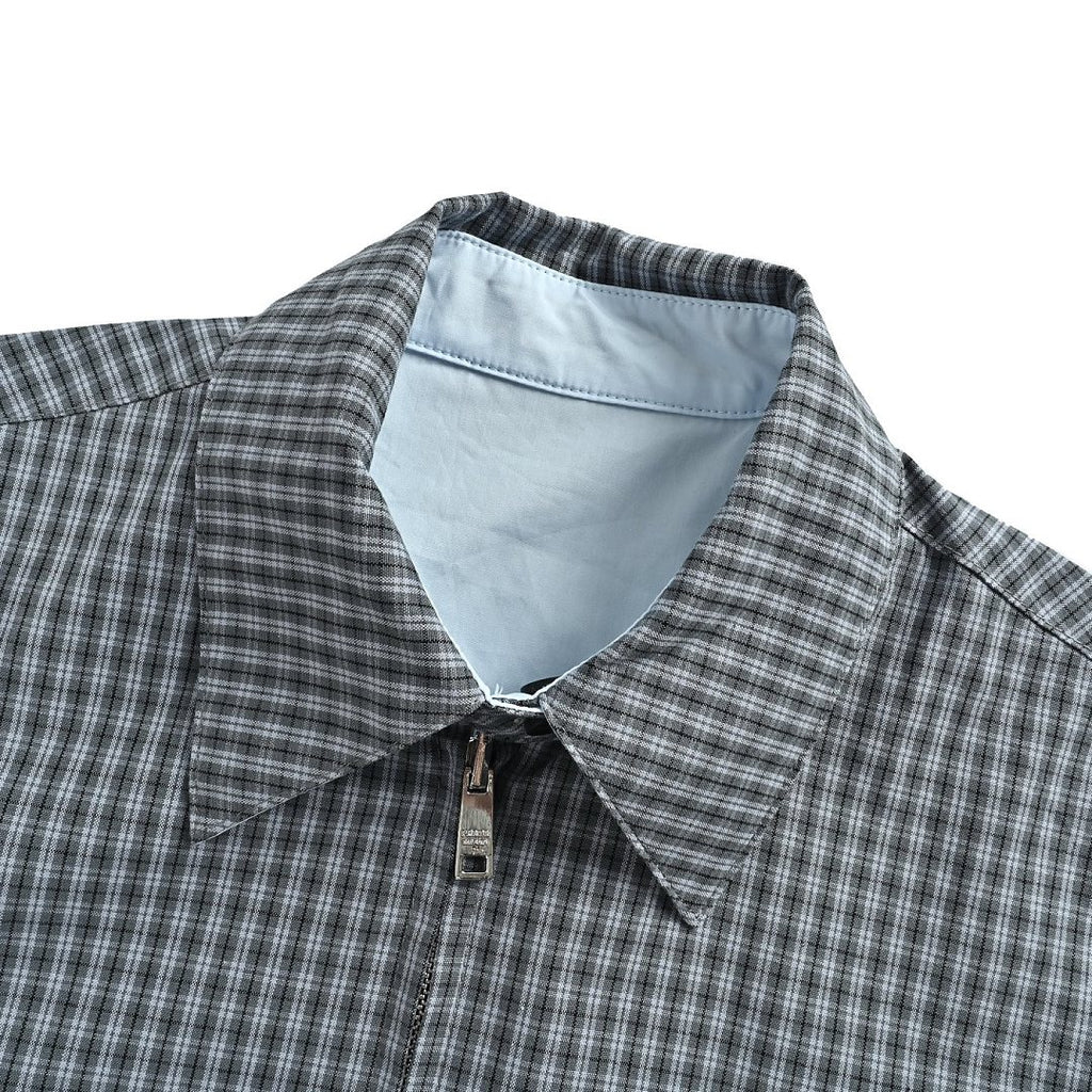 Prada Reversible Check Zip Jacket — Grey / Light Blue