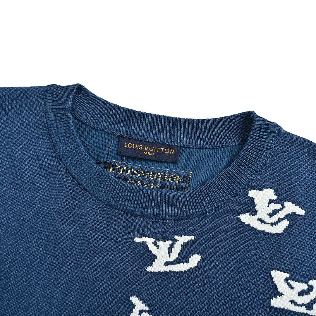 Louis Vuitton Cloud & Jazz Trumpet Silhouette Jacquard Knit Short-Sleeve Top