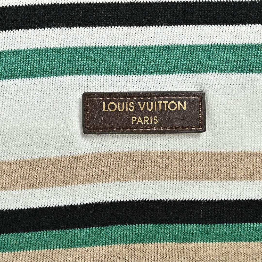 Louis Vuitton 26SS Leather Tab Stripe & Checkerboard Knit Polo Shirt — Dark Edition
