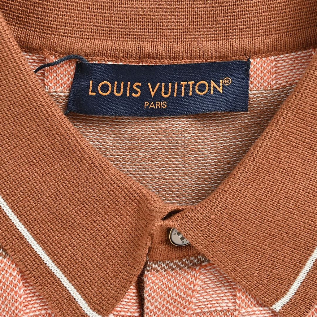 Louis Vuitton 26SS Leather Tab Stripe & Checkerboard Knit Polo Shirt