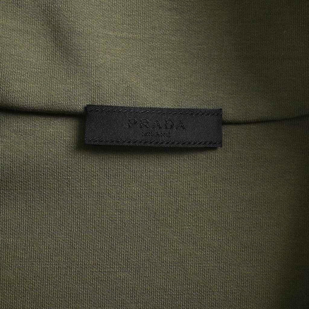 Prada Contrast-Yoke Quarter-Zip Pullover — Olive