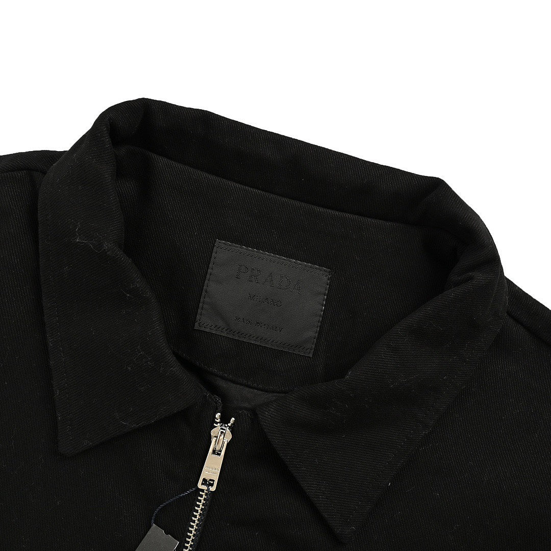 Prada Denim-Panel Zip Jacket — Black / Washed Grey