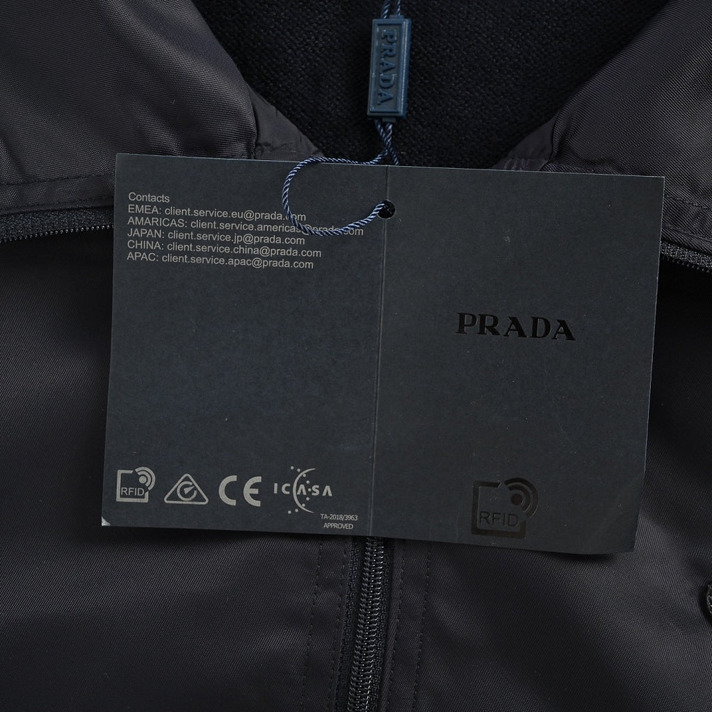 Prada Mixed-Material Triangle Logo Zip Jacket — Black