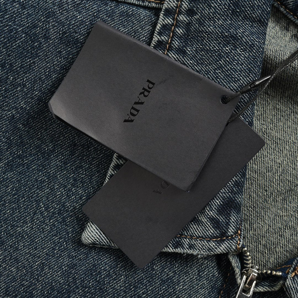 Prada Vintage-Wash Denim Zip Jacket — Charcoal Black