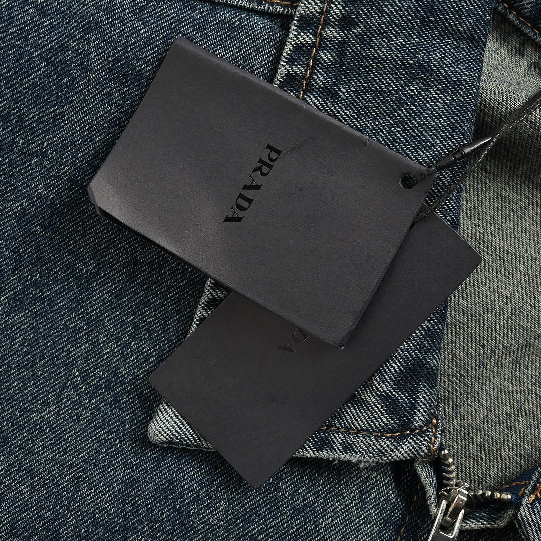 Prada Vintage-Wash Denim Zip Jacket — Charcoal Black