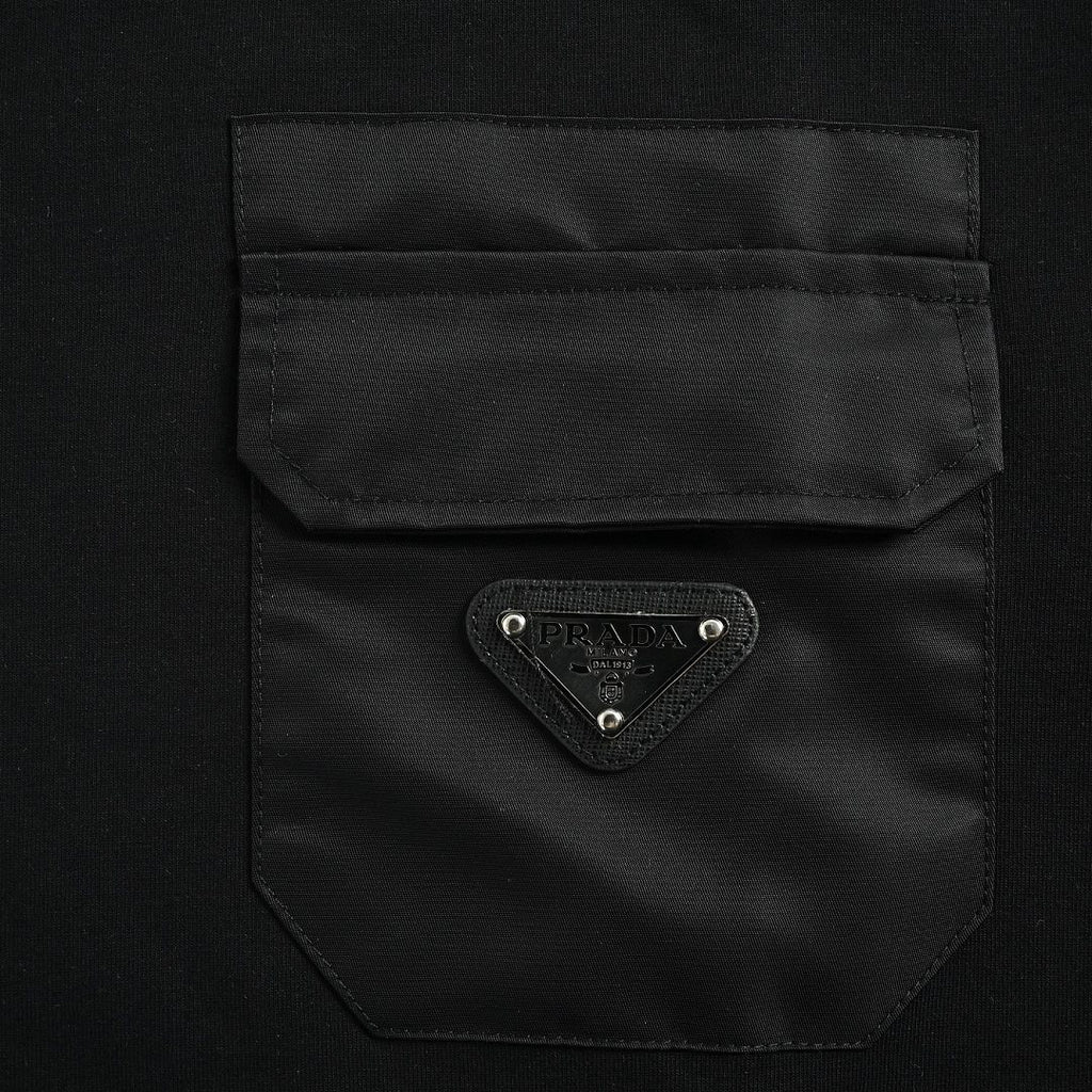 Prada Contrast-Pocket Crewneck Sweatshirt — Black
