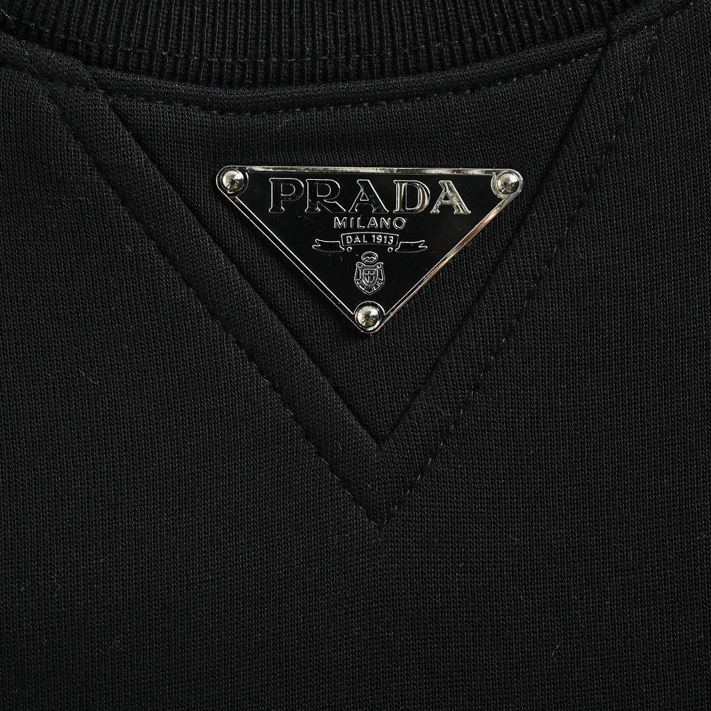 Prada Triangle Logo Crewneck Sweatshirt — Black