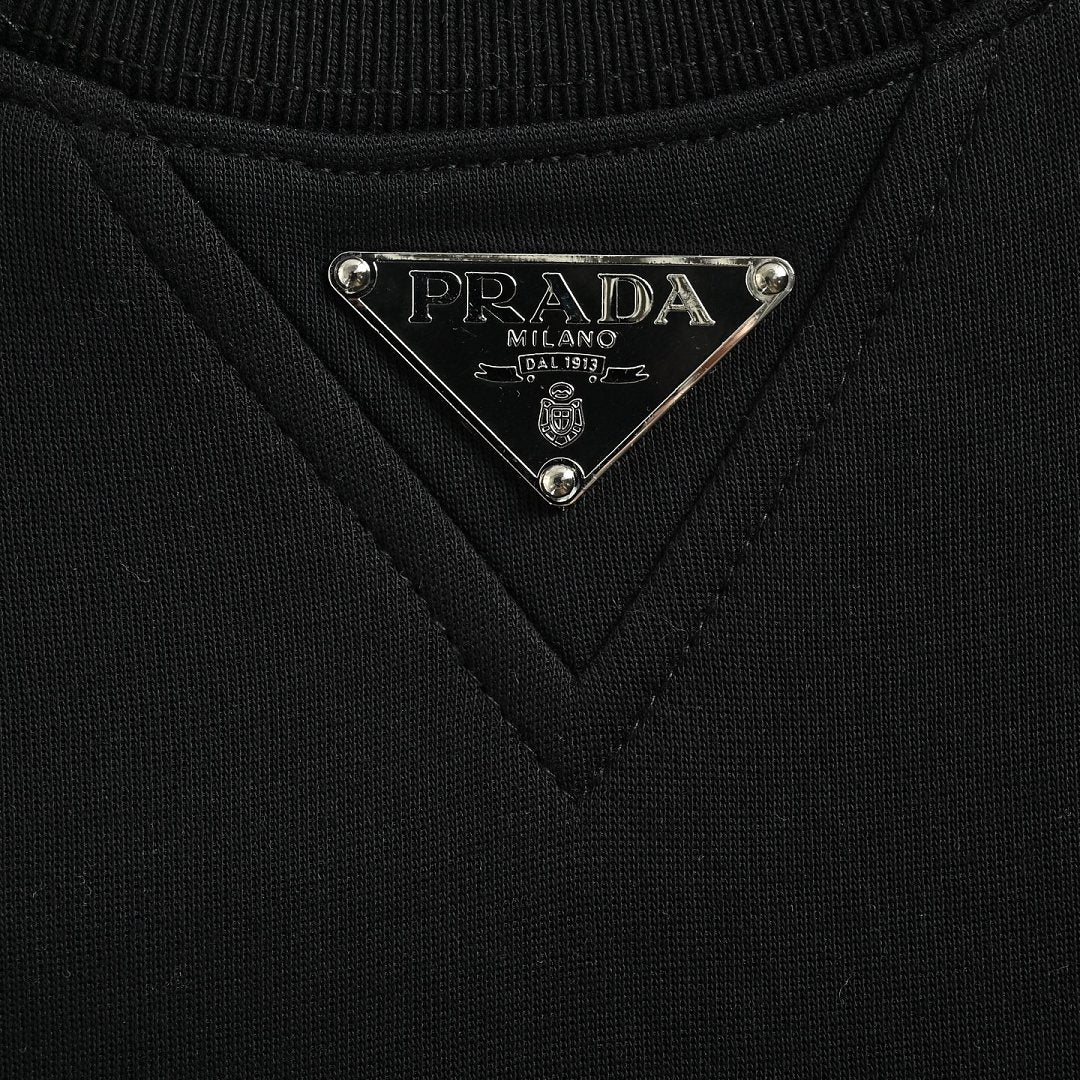 Prada Triangle Logo Crewneck Sweatshirt — Black