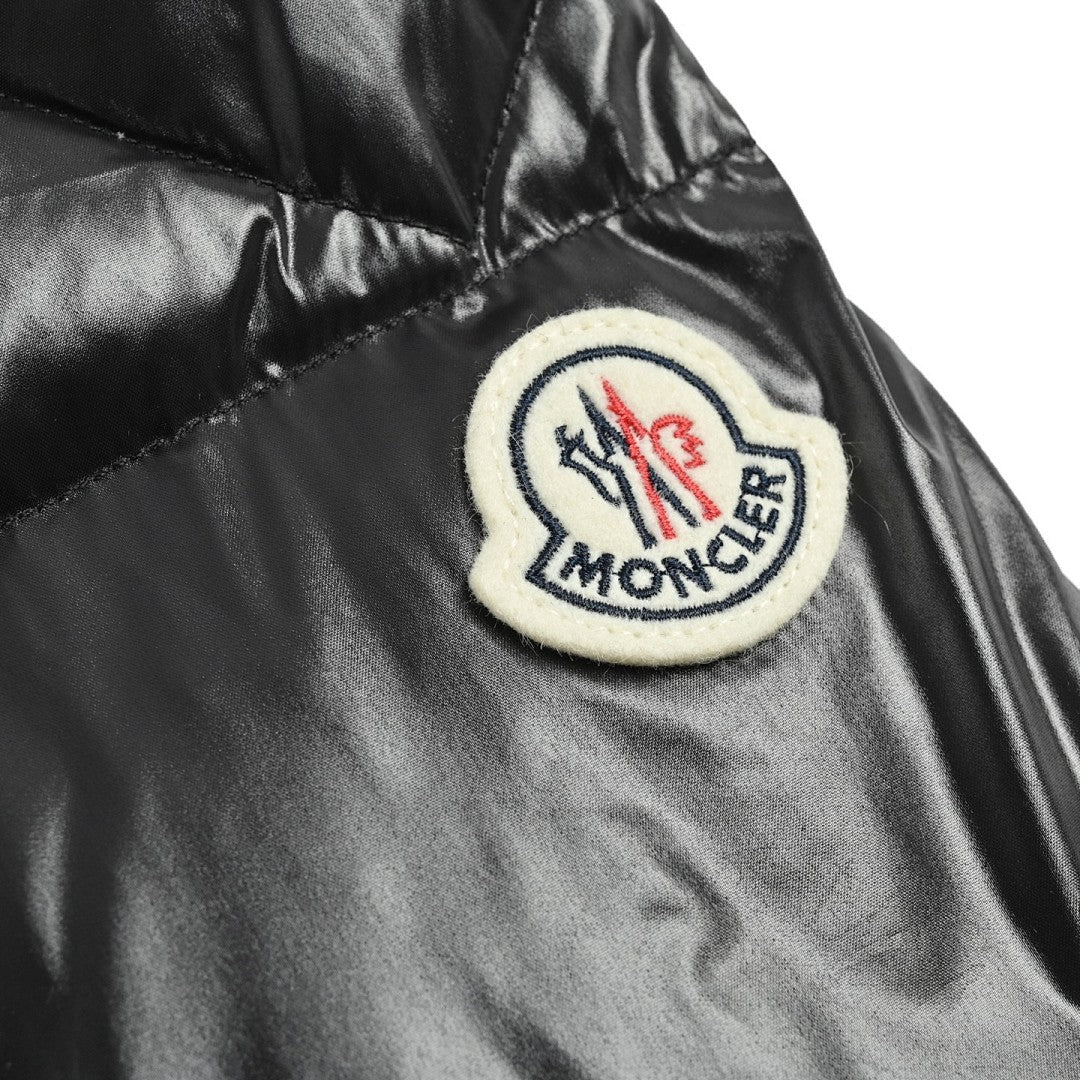 Moncler Glossy Oversized Hooded Down Jacket — Snap Front, Contrast Hood Lining
