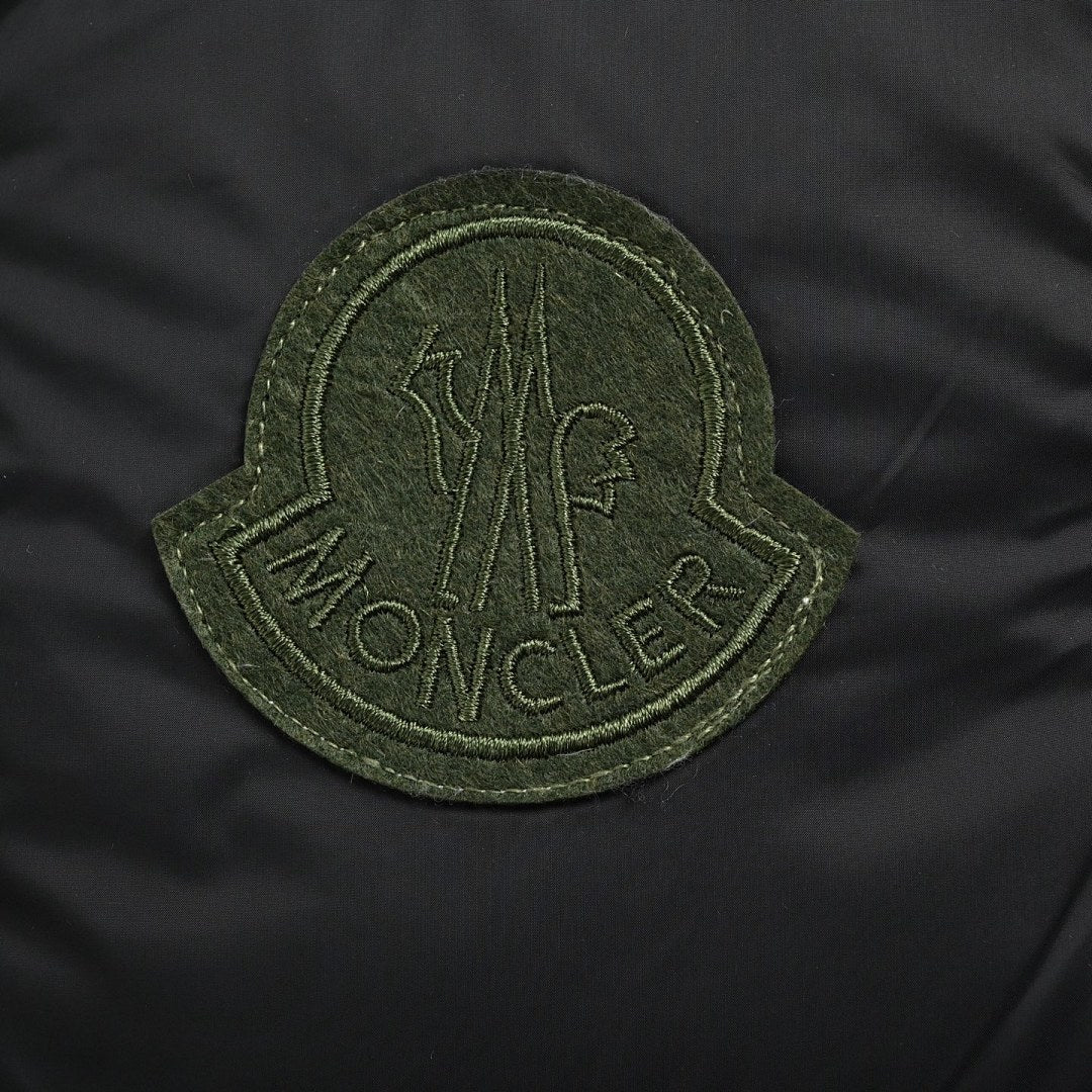 Moncler Matte Hooded Down Jacket — Oversized Logo Badge Snap Front