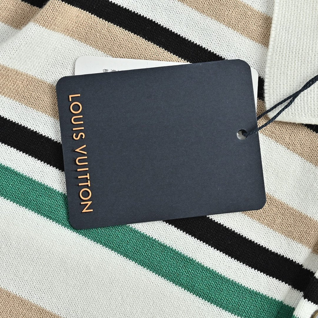 Louis Vuitton 26SS Leather Tab Stripe & Checkerboard Knit Polo Shirt — Dark Edition
