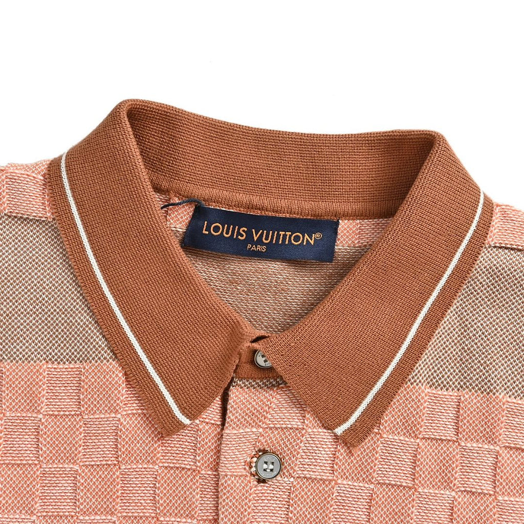 Louis Vuitton 26SS Leather Tab Stripe & Checkerboard Knit Polo Shirt