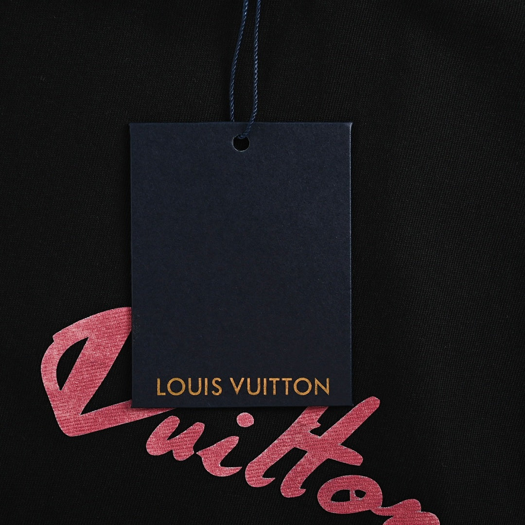 Louis Vuitton Script Signature Embroidered T-Shirt — Black / Rose