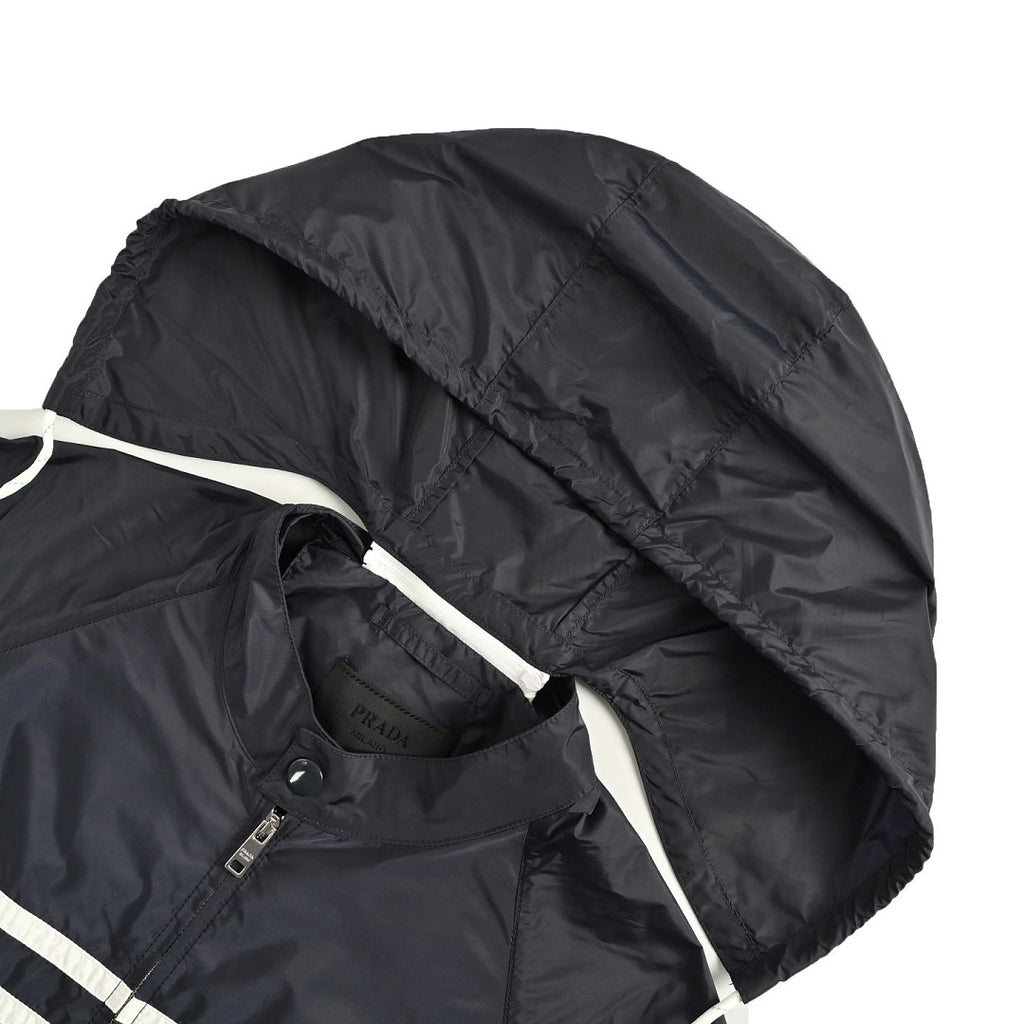 Prada Double-Stripe Hooded Zip Jacket — Black