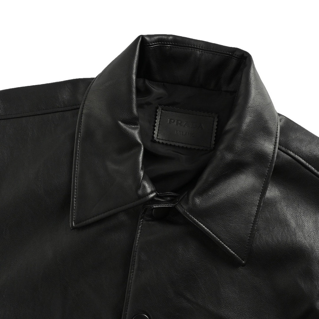 Prada Glossy Snap-Front Shirt Jacket — Black